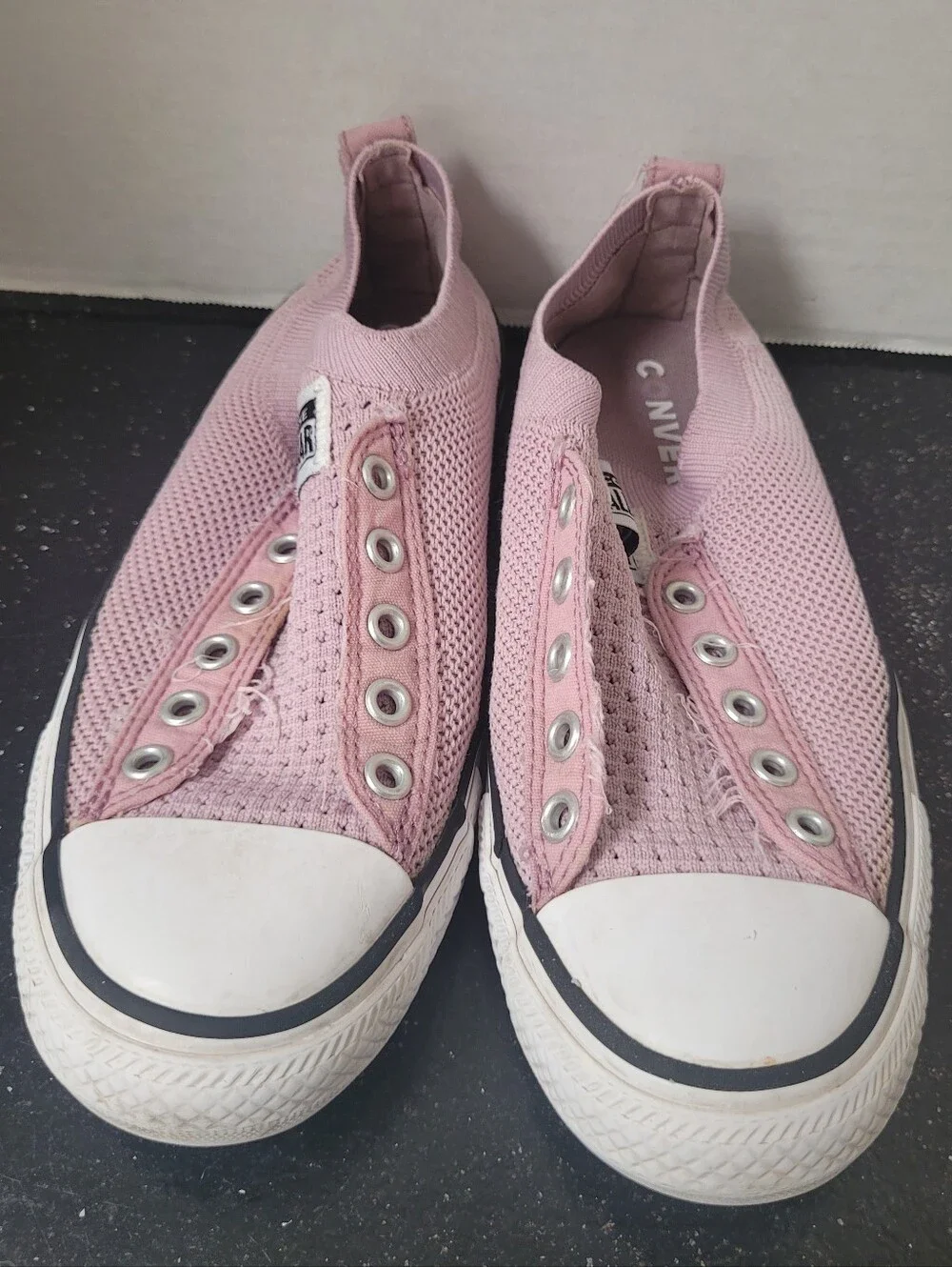 Converse Girl's Slip-On Knit Sneakers Pink and White